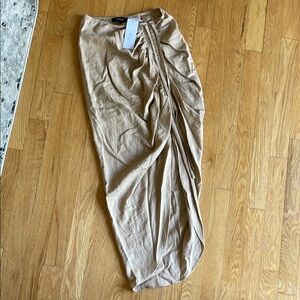 Tan Maxi Skirt with Ruched Detail